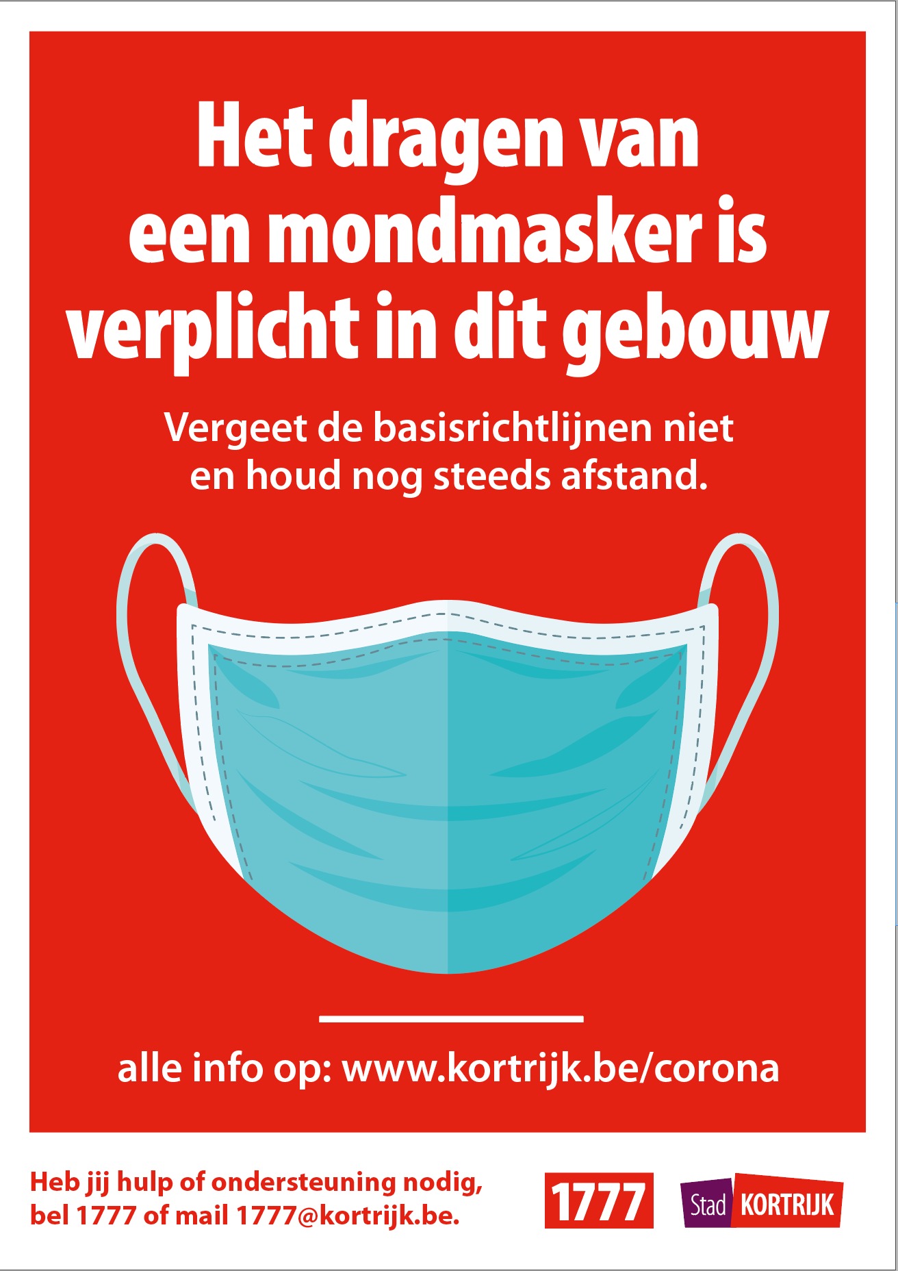 Kortrijk verplicht het dragen van een mondmasker in stadsgebouwen
